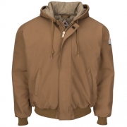 Brown Duck Hooded Jacket with Knit Trim